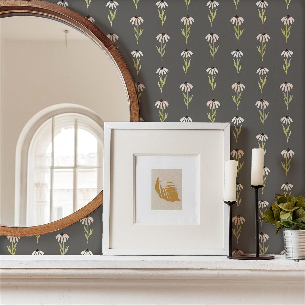 Hazel Floral Removable Wallpaper in Pink Tan and Blue-gray