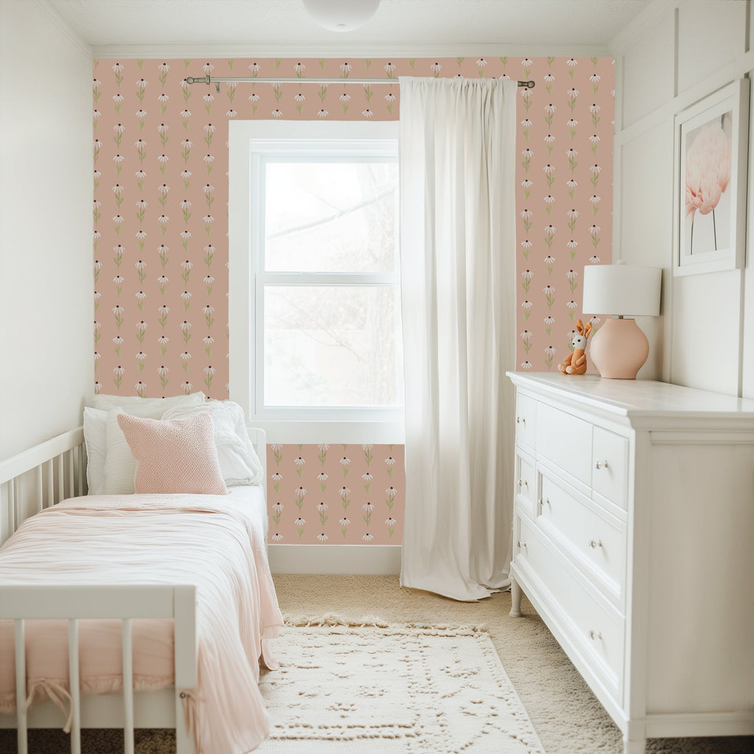 Hazel Floral Removable Wallpaper in Pink Tan and Blue-gray