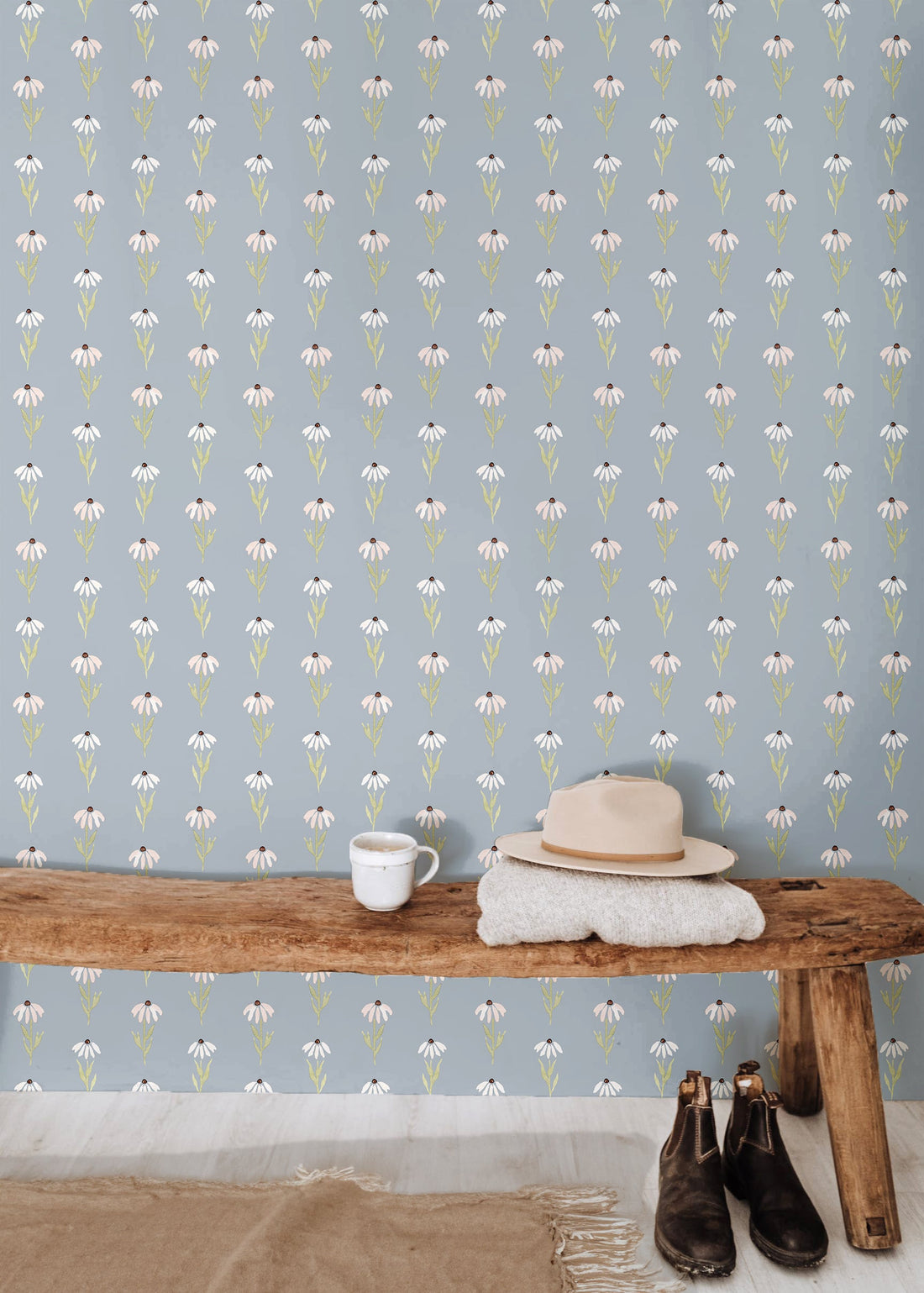 Hazel Floral Removable Wallpaper in Pink Tan and Blue-gray