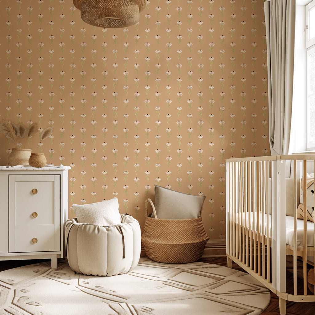 Hazel Floral Removable Wallpaper in Pink Tan and Blue-gray