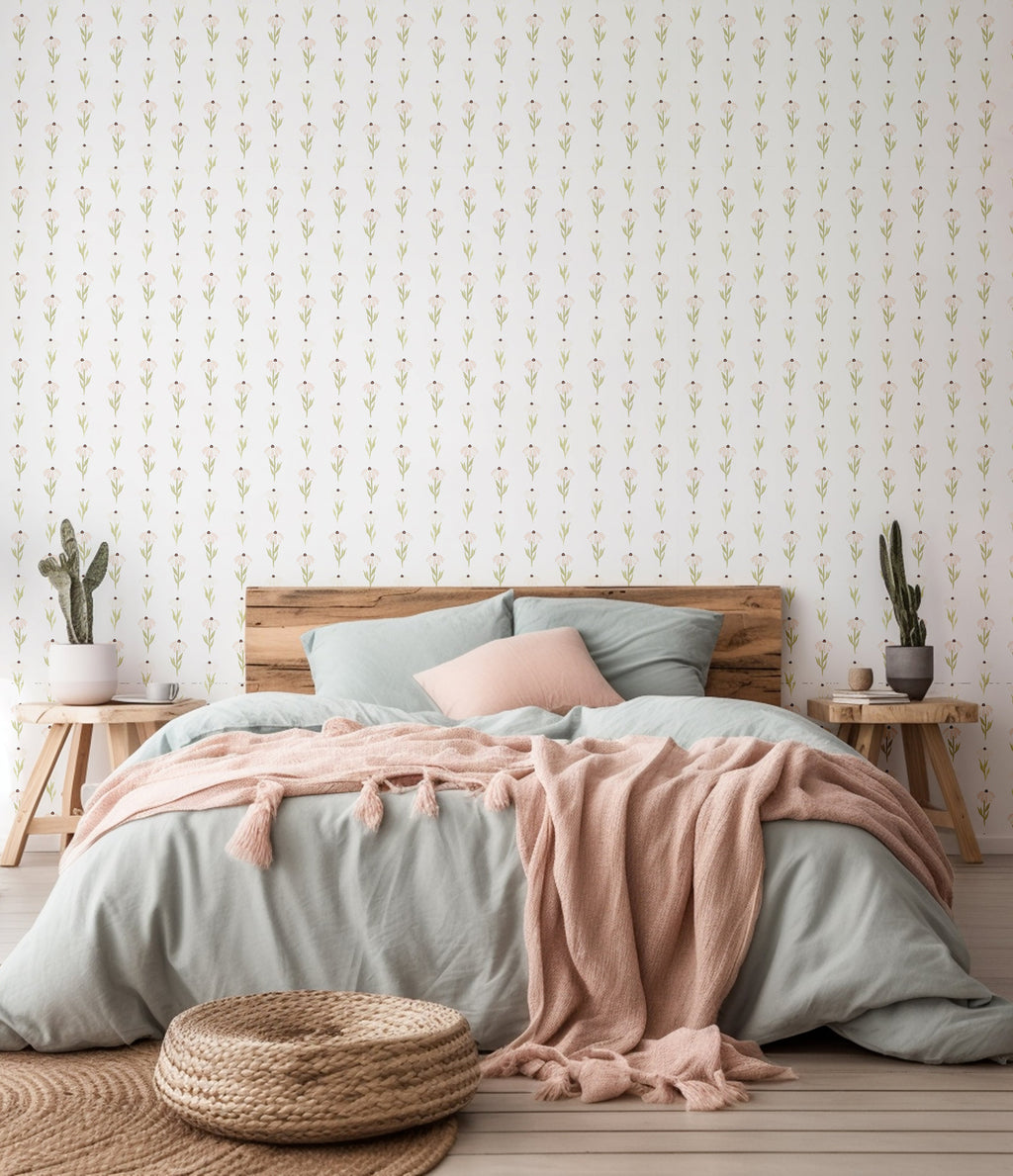 Hazel Floral Removable Wallpaper in Pink Tan and Blue-gray
