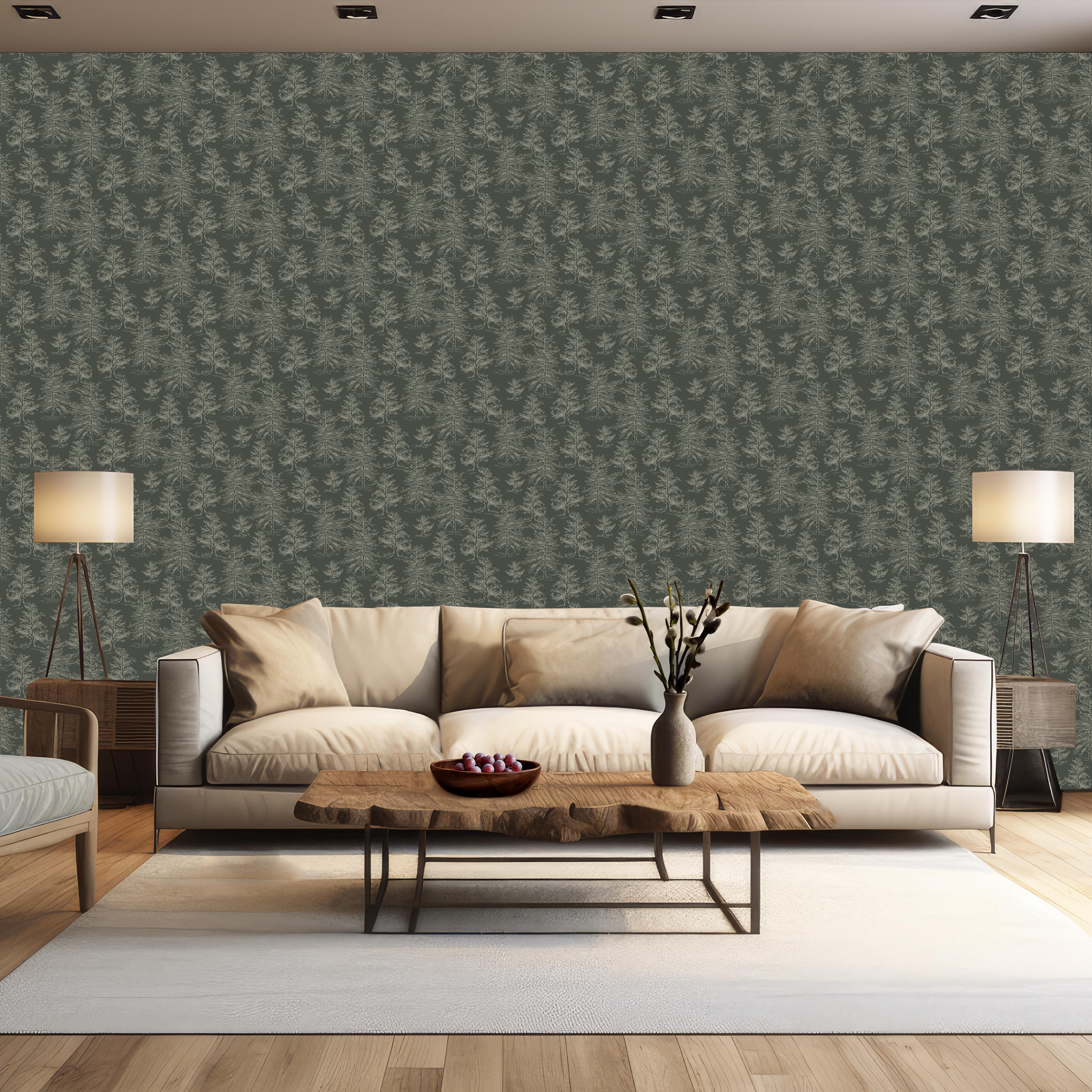 Dakota Botanical Wallpaper in Green, White, and Grey