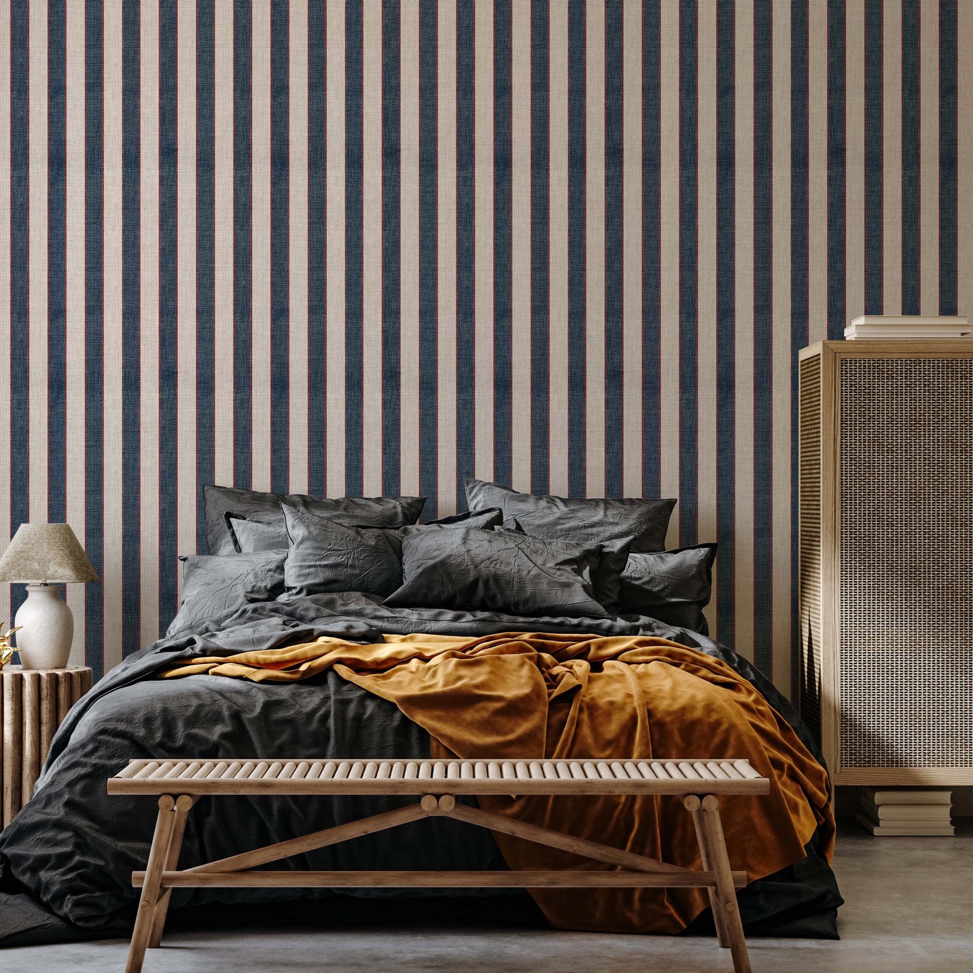 Dallas Striped Removable Wallpaper in Navy and Maroon