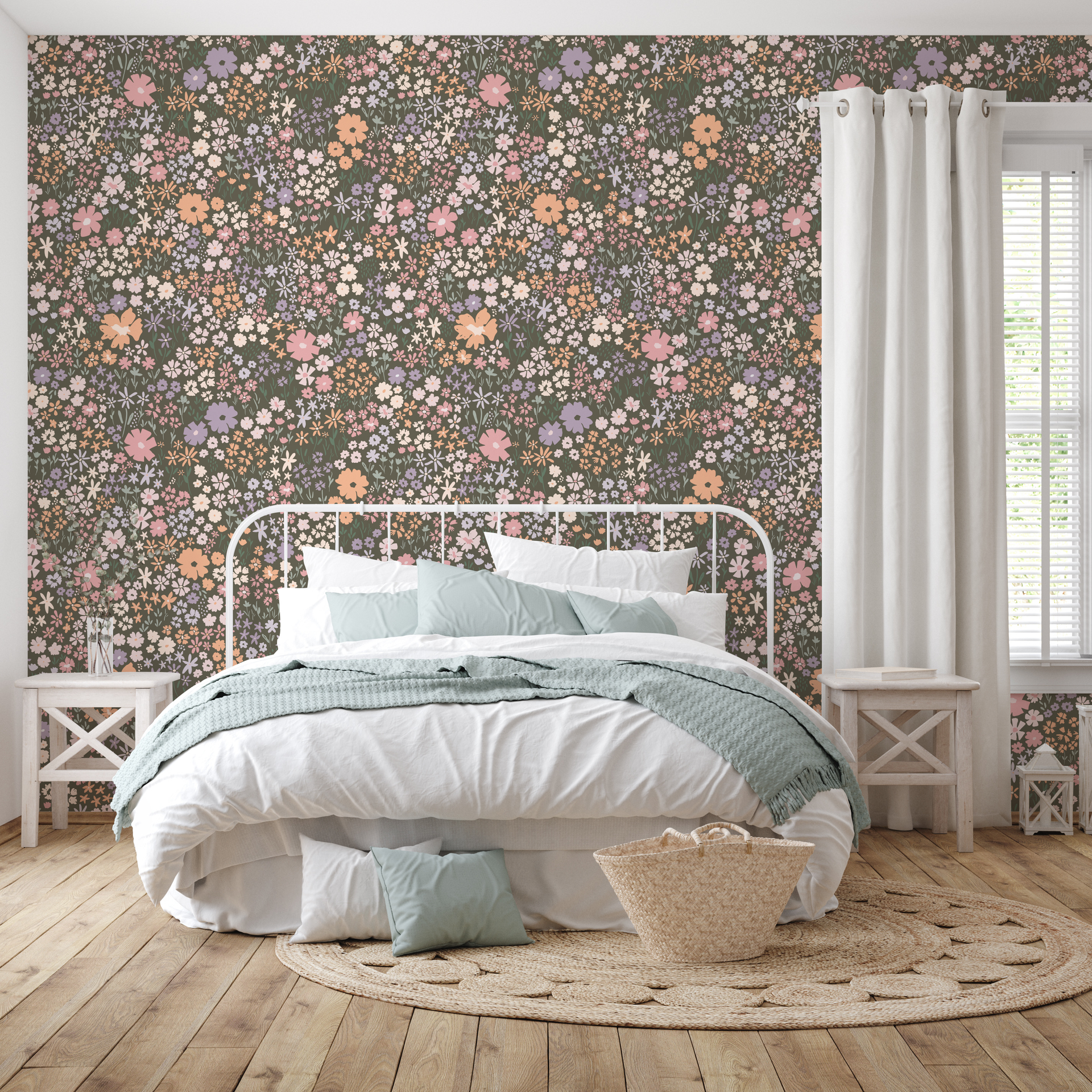 April Floral Removable Wallpaper - Pink, Terracotta & Green