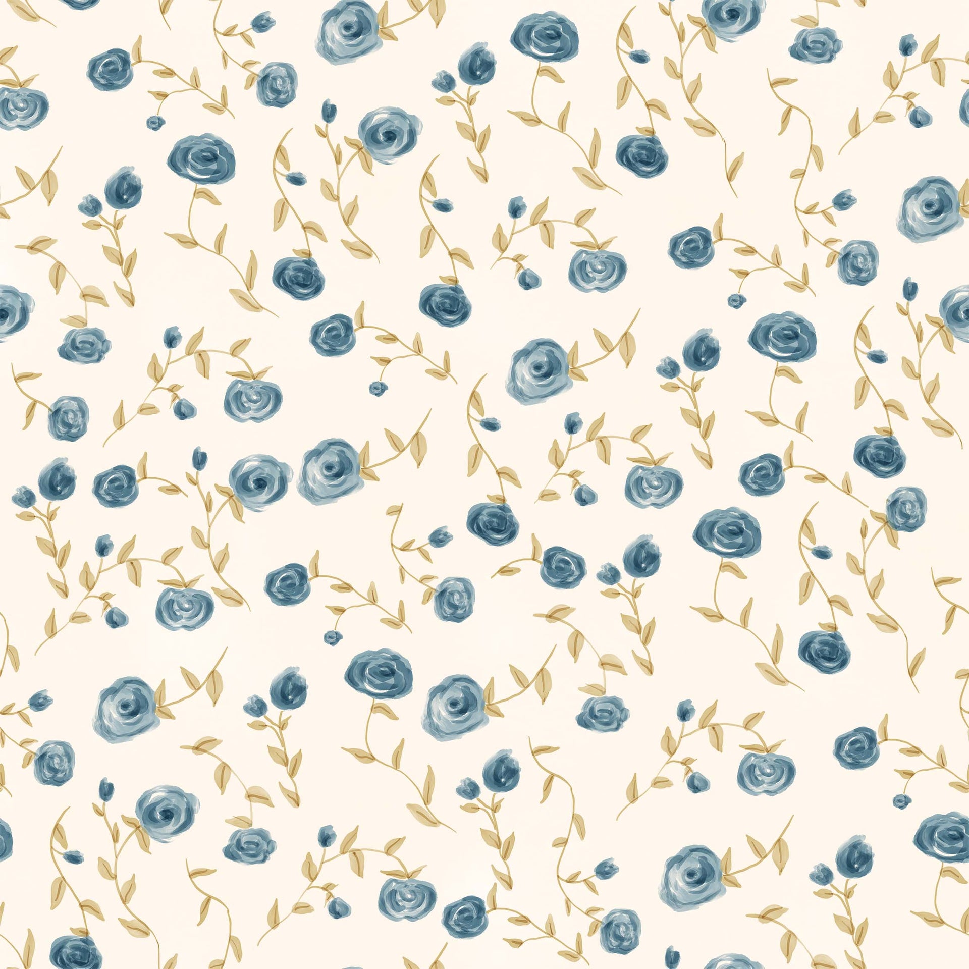 Davie Floral Removable Wallpaper in Cream and Blue Cottagecore