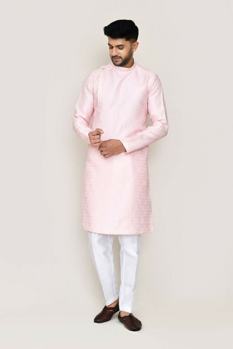 Red Weaving Silk Kurta Set with Straight Fit Pants