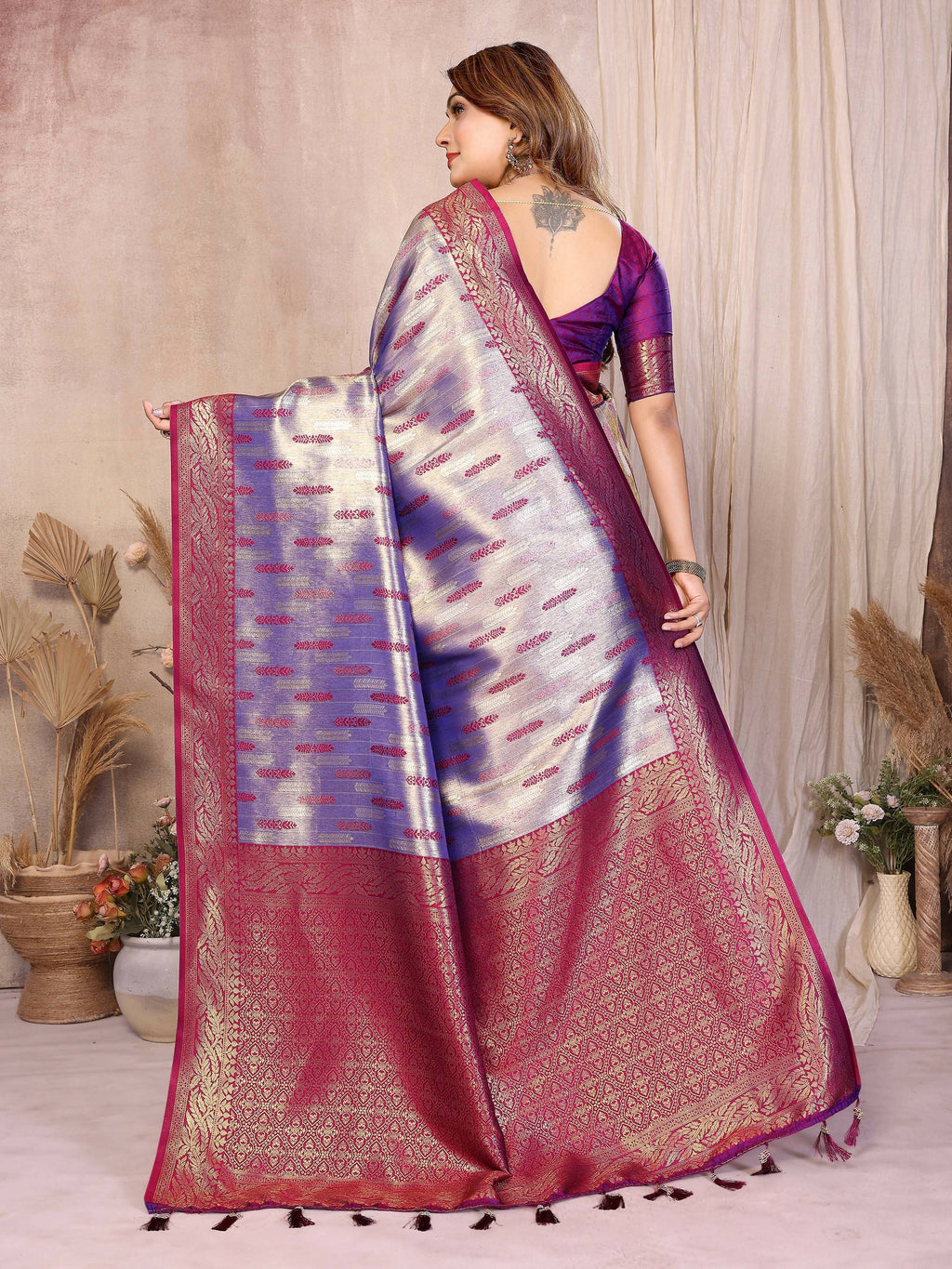 Purple Tissue Silk Paithani Woven Saree with Matching Blouse Piece