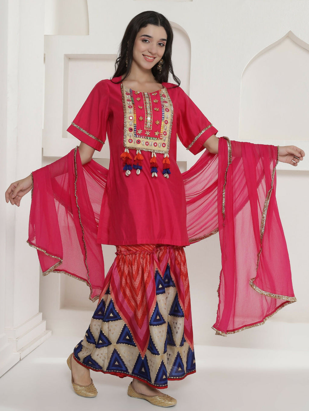 Pink Muslin Sharara Suit Set for Traditional Festive Wear