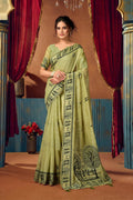 Green Modal saree with Zari woven border and included blouse
