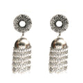 Bohemian silver tone jhumka earrings with white pearl accents