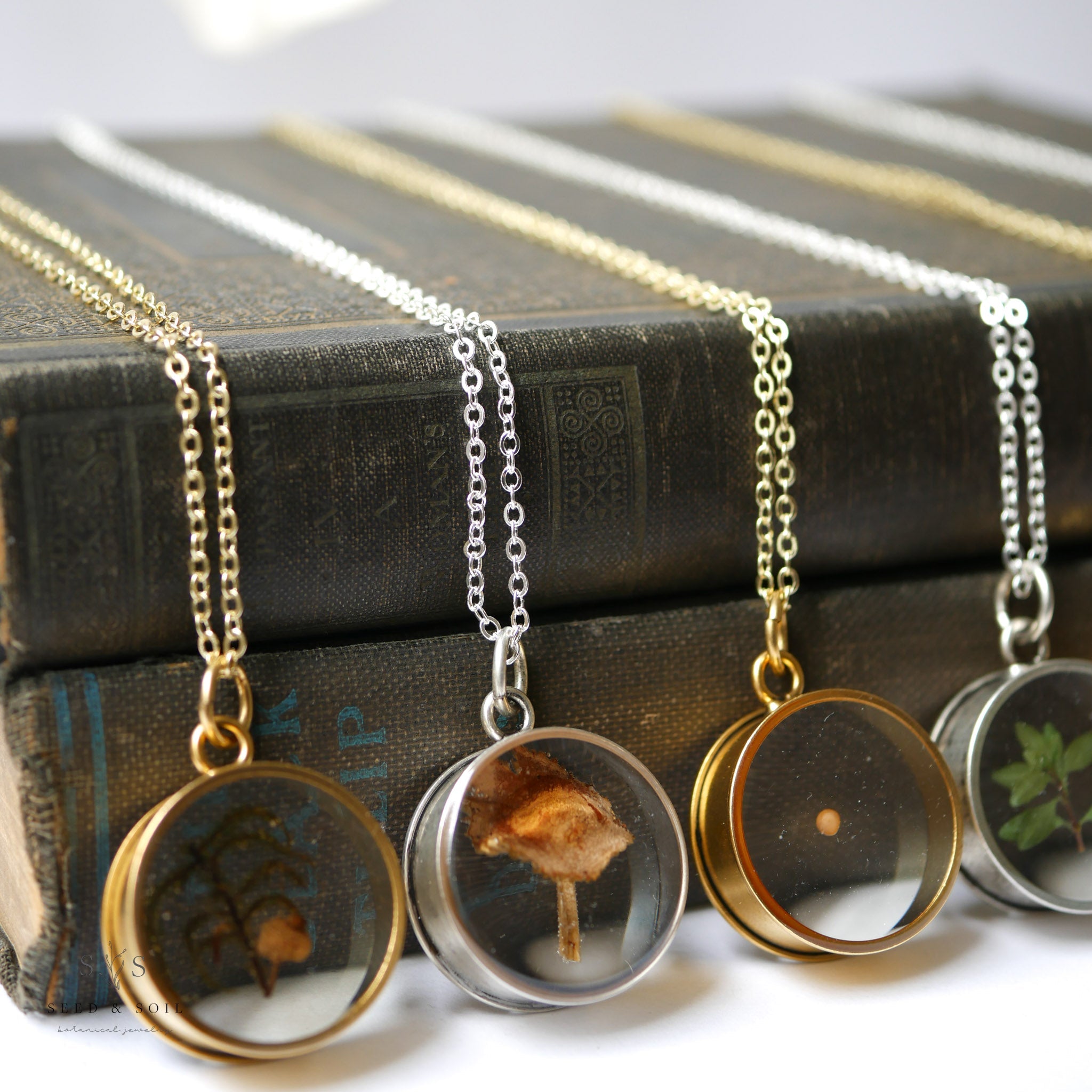 Deep Round Botanical Pendant Necklace