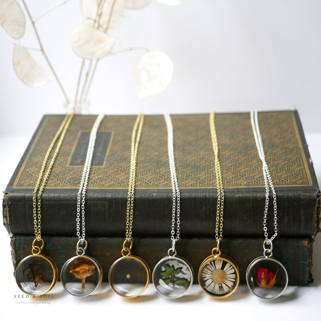 Deep Round Botanical Pendant Necklace