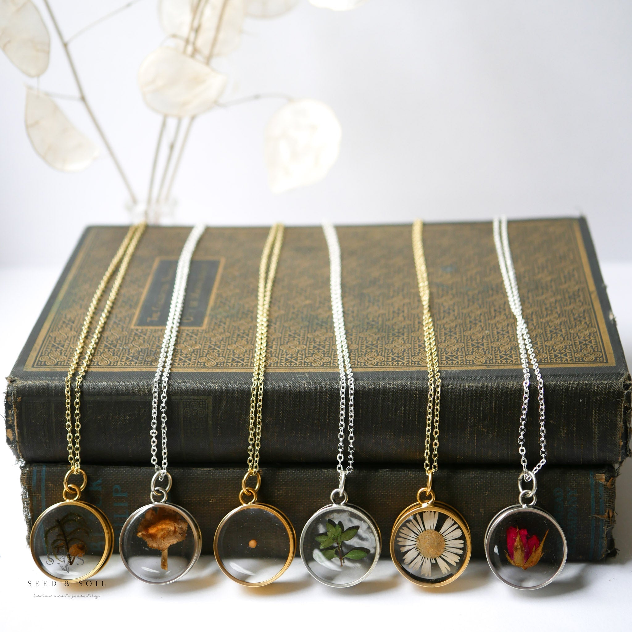 Deep Round Botanical Pendant Necklace