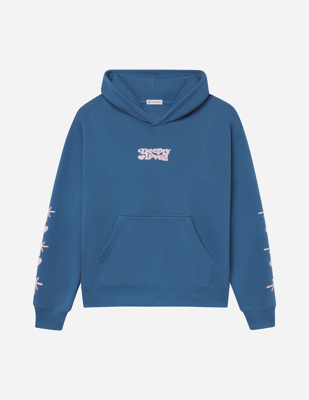 Deeply Loved Unisex Cotton Hoodie in Dusty Blue and Pink