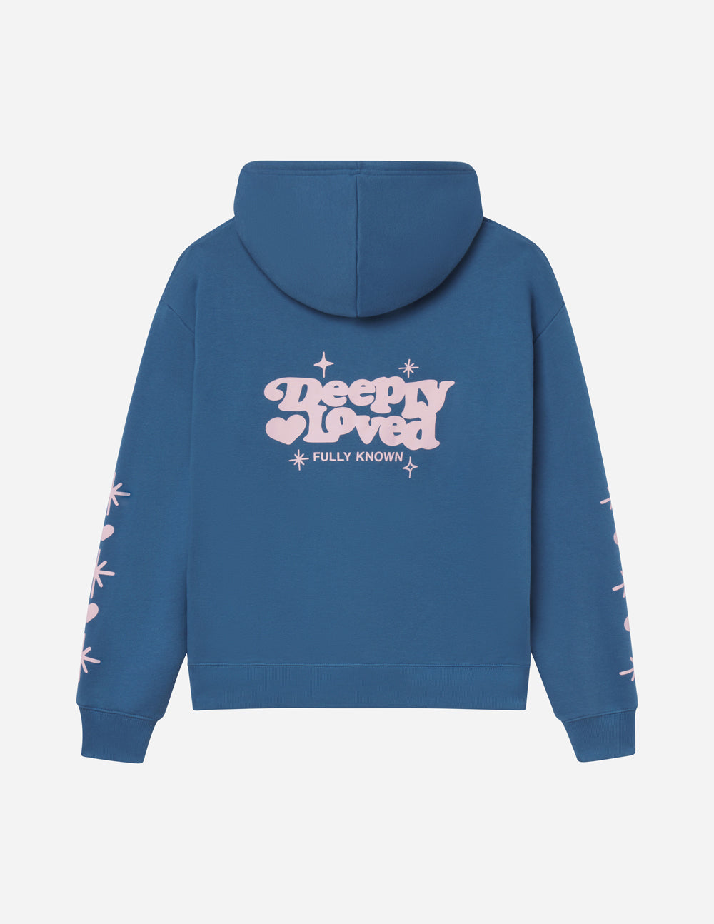 Deeply Loved Unisex Cotton Hoodie in Dusty Blue and Pink