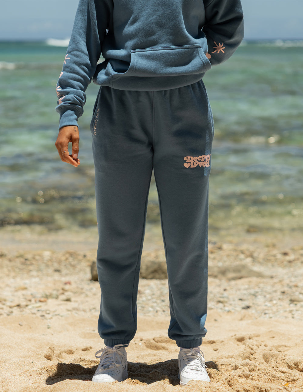 Deeply Loved Unisex Knit Sweatpants - Blue and Pink Athleisure