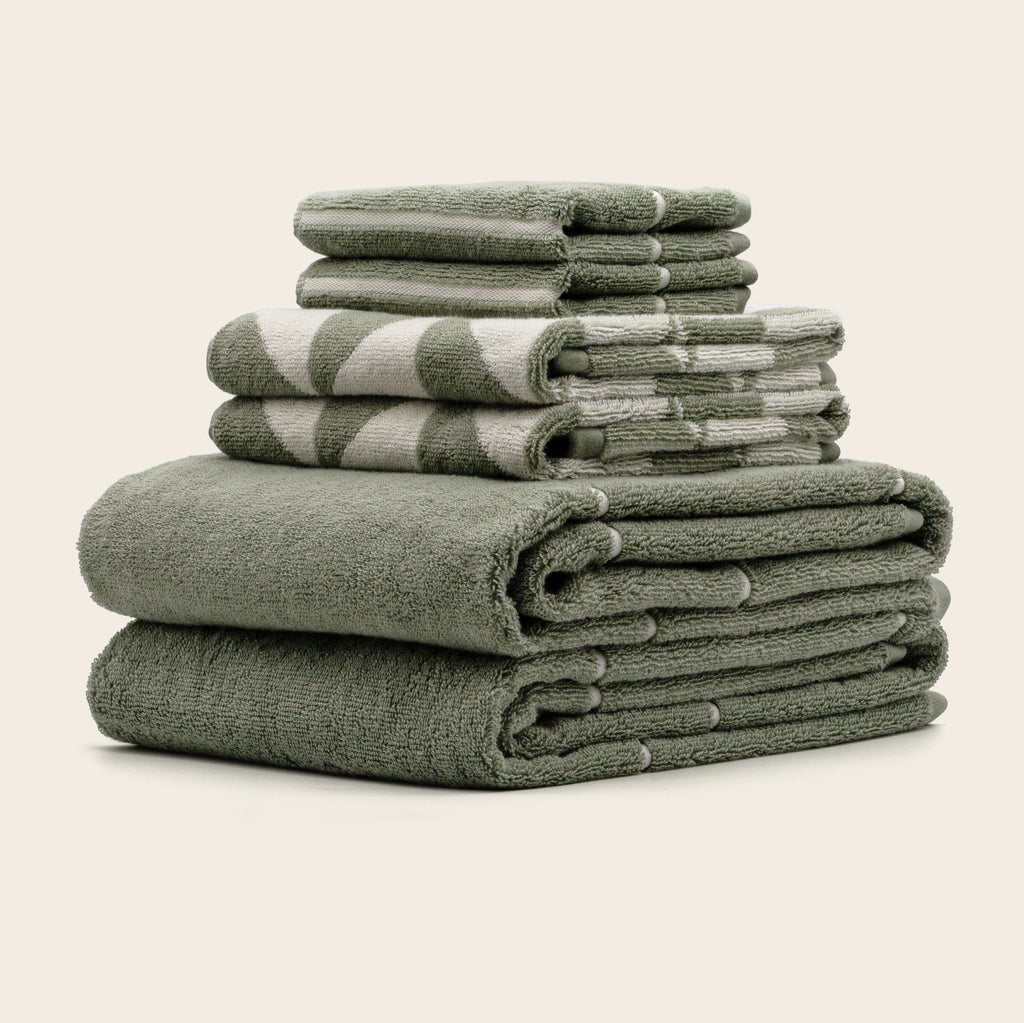 Sage Green Australian Cotton Geometric Bath Towel 600 GSM - Image 20