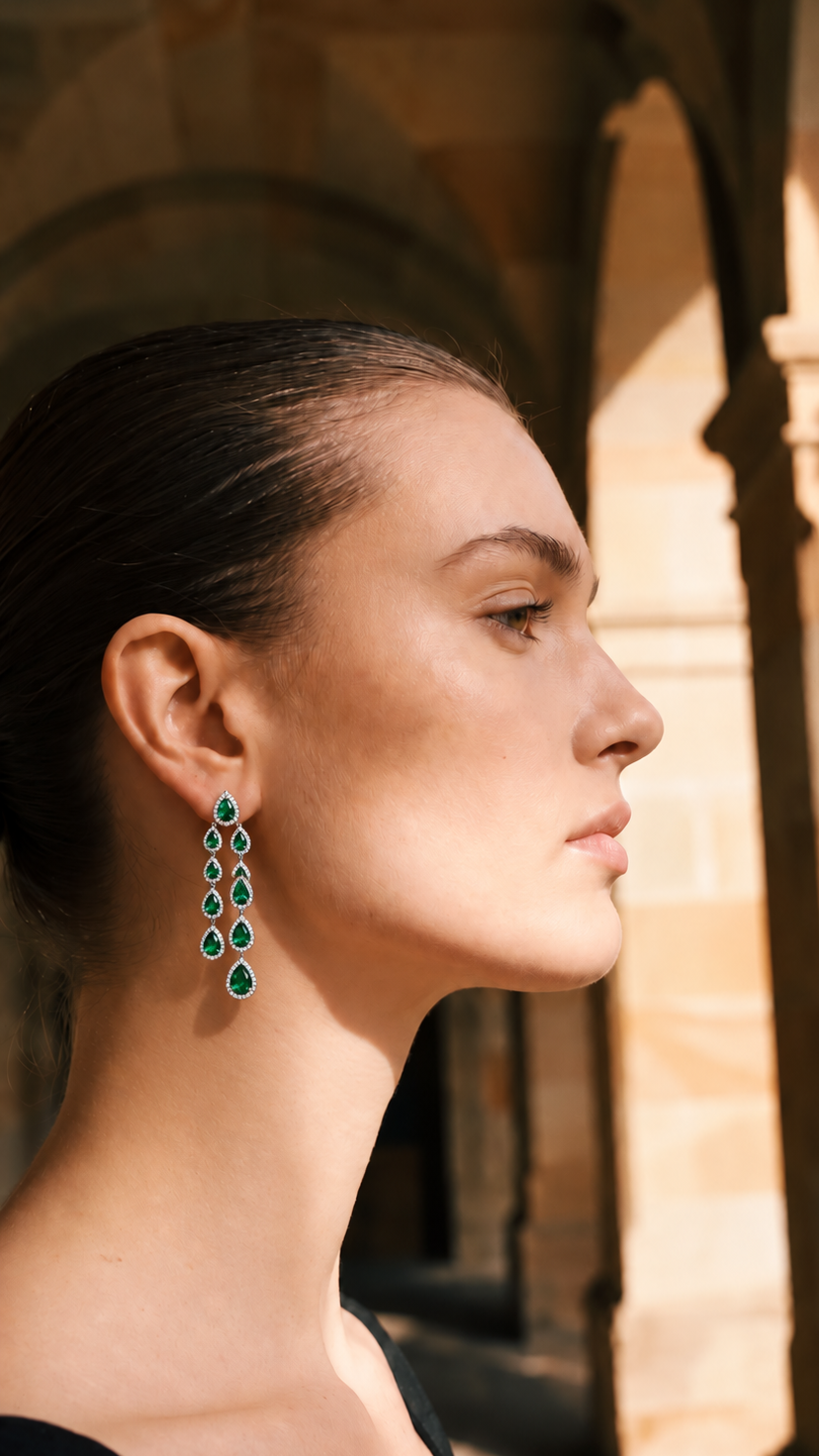 Cecilia Emerald Bezel Drop Earrings