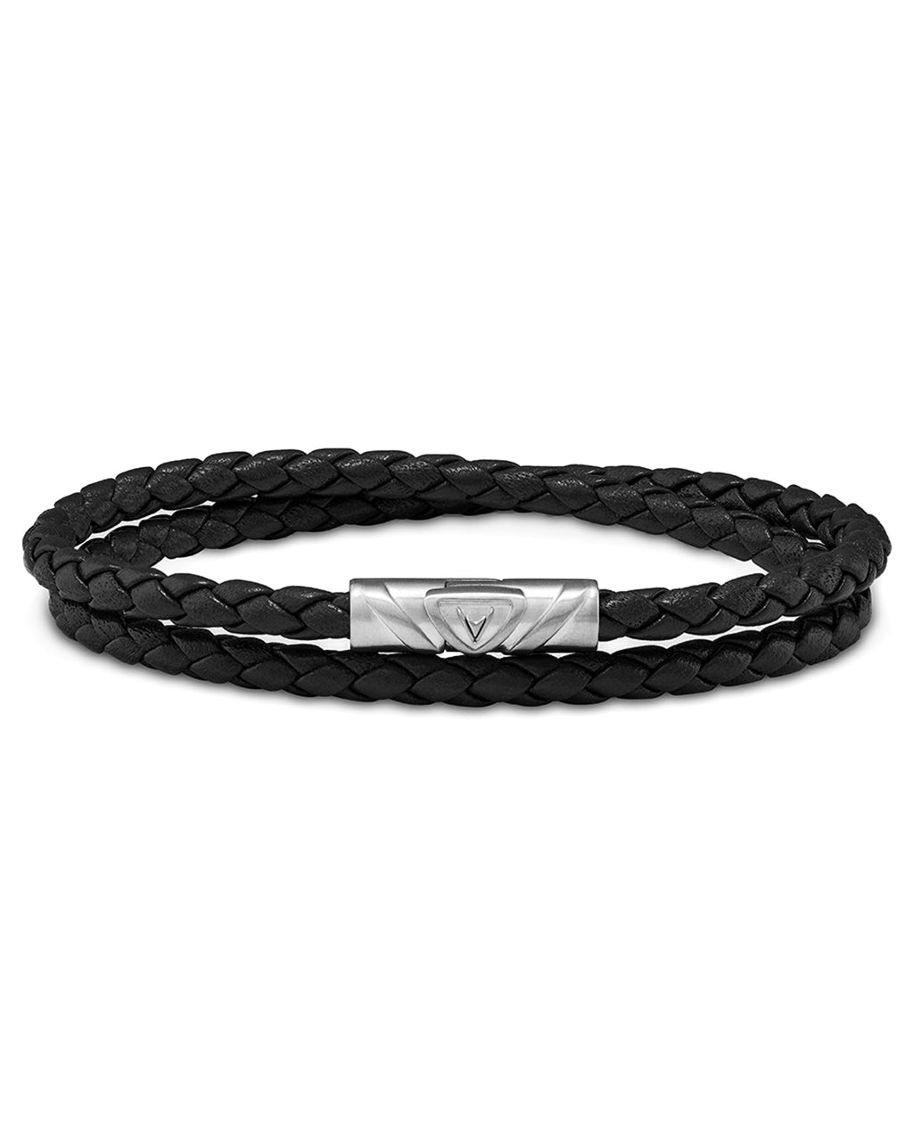 The Delta Double Leather Bracelet - Black and Silver Magnetic Clasp