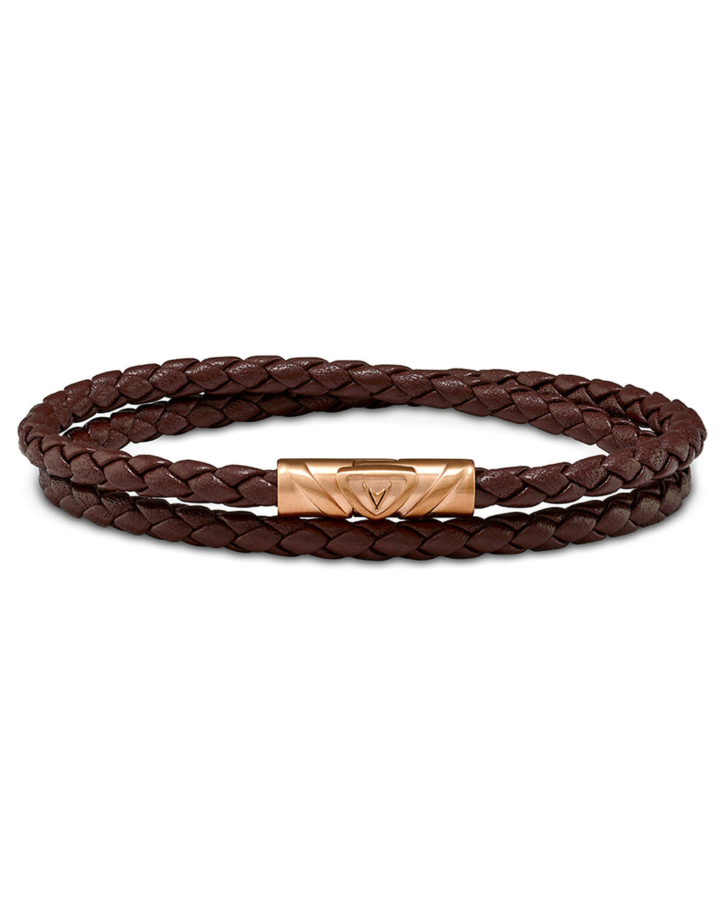 The Delta Double Bracelet in Mocha and Rose Gold Italian Leather