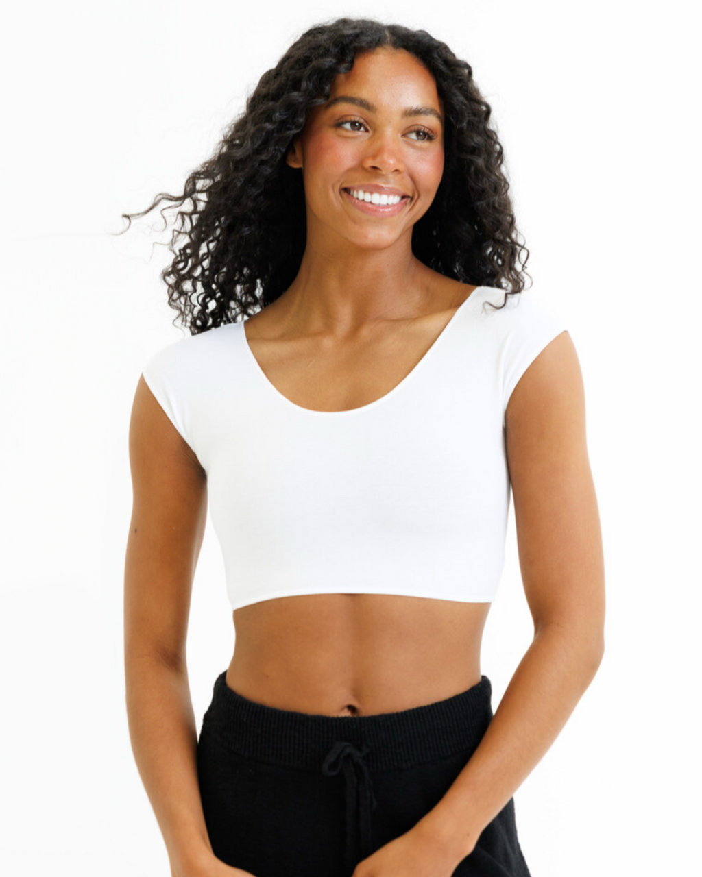 Demi Crop Tee Fitted Scoop Neck Cap Sleeve T-Shirt - Image 2