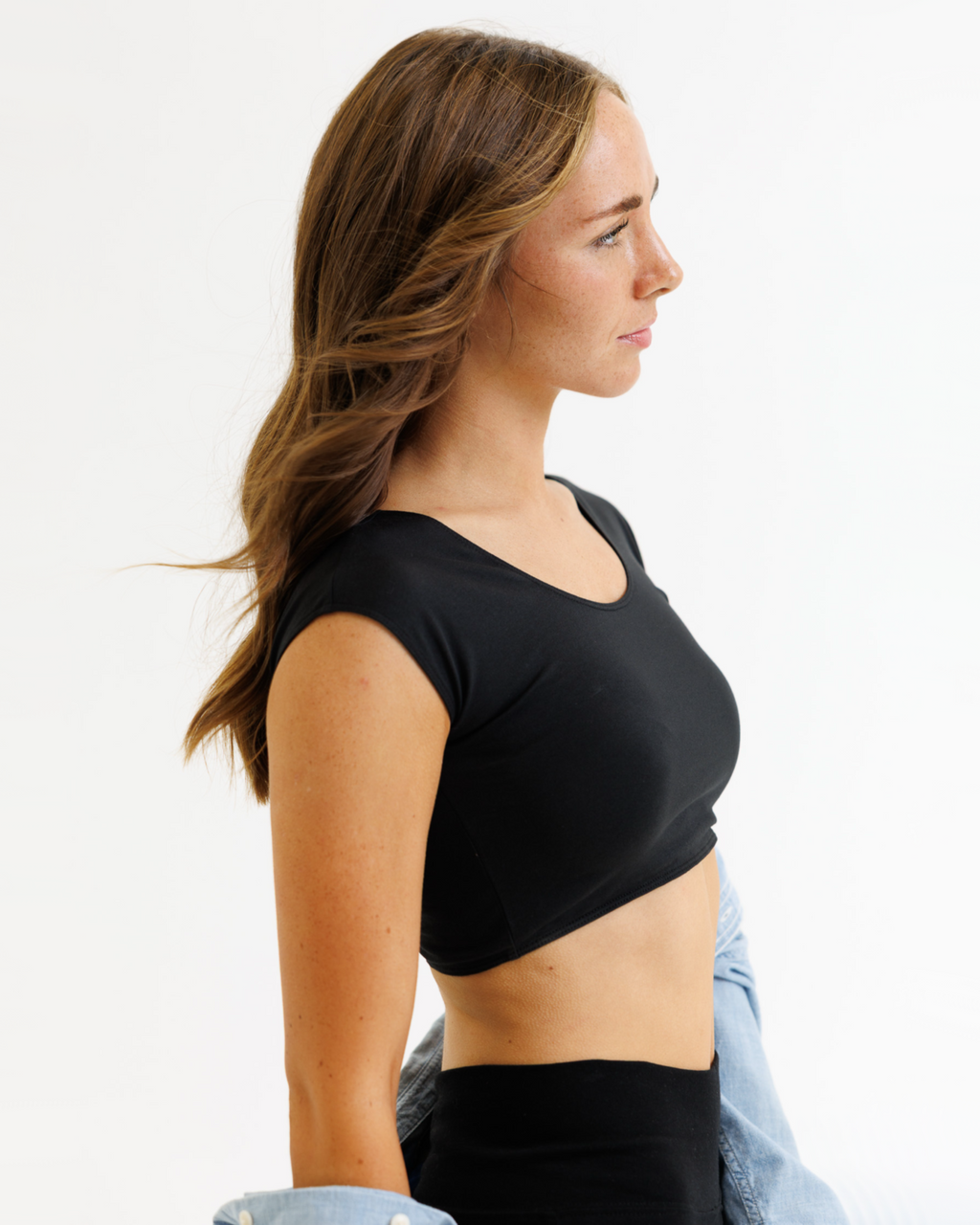 Demi Crop Tee Fitted Scoop Neck Cap Sleeve T-Shirt - Image 7