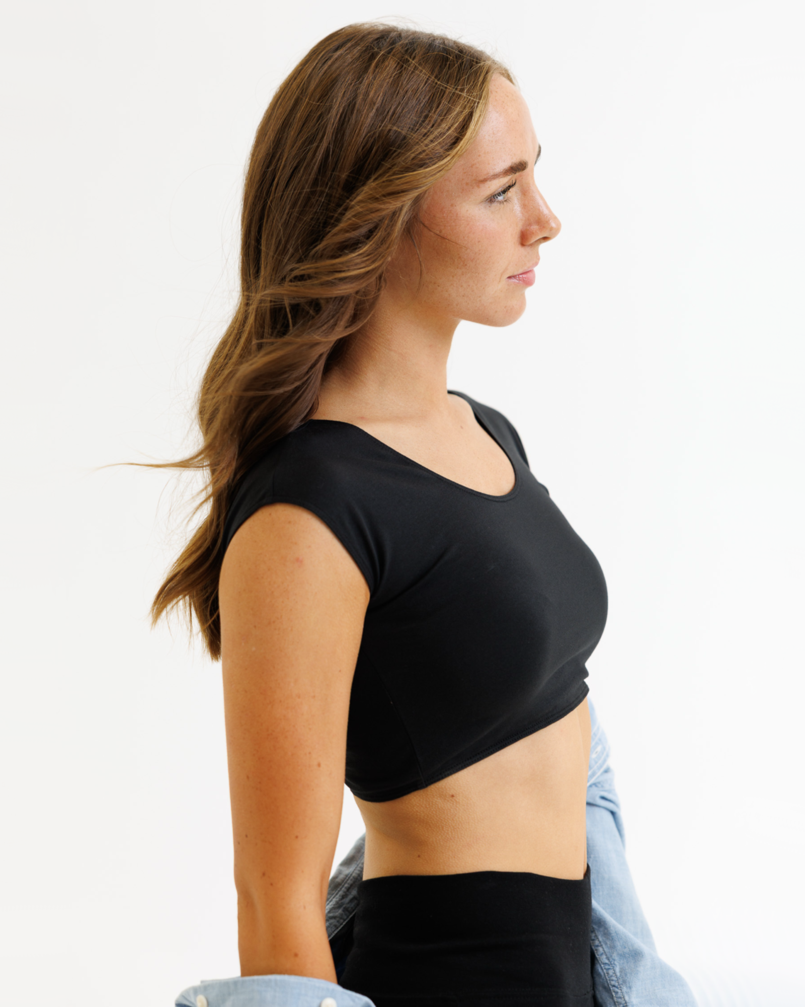 Demi Crop Tee Fitted Scoop Neck Cap Sleeve T-Shirt - Image 7
