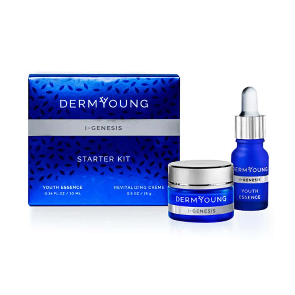 DermYoung I-GENESIS Starter Kit featuring Youth Essence serum and repair treatment.