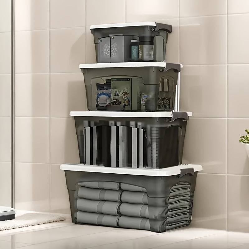 4PCS Stackable Storage Boxes with Lids & Handles Clear Organizer Bins Home Closet