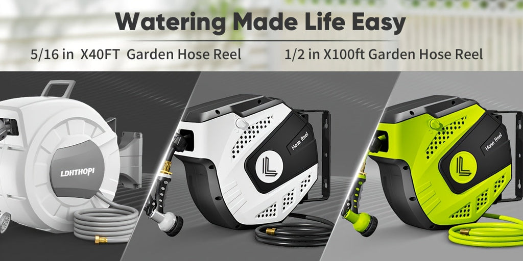Retractable Garden Hose Reel with Auto Rewind Wall Mounted System