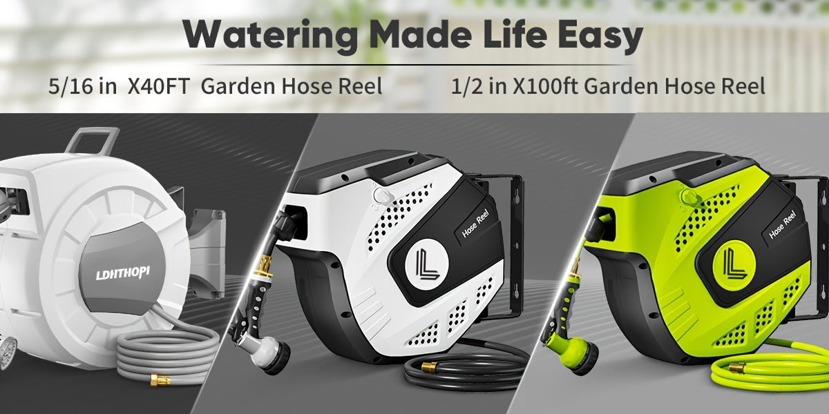 Retractable Garden Hose Reel with Auto Rewind Wall Mounted System
