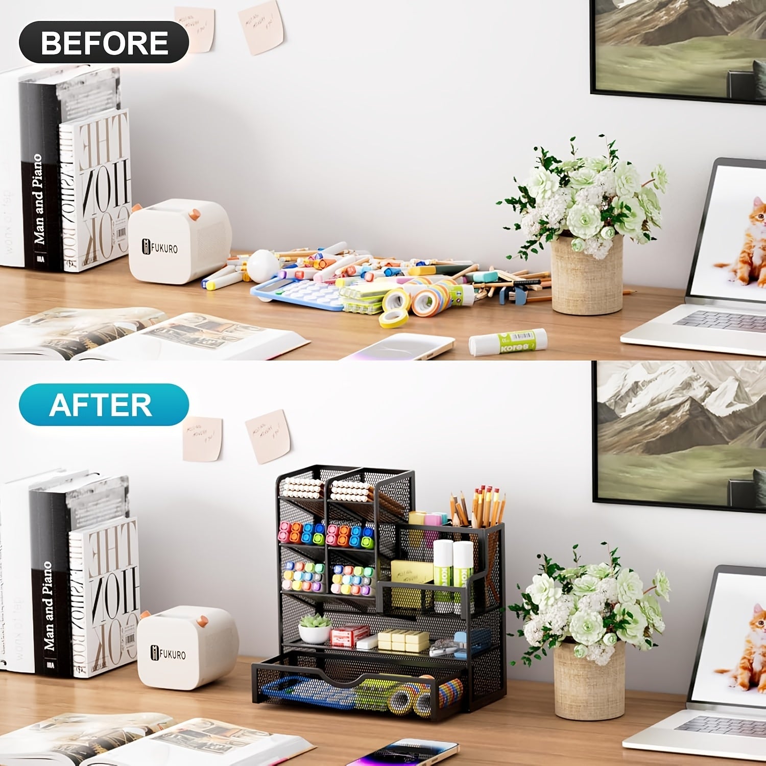 Multi-Layer Iron Mesh Desk Organizer for Office and Stationery