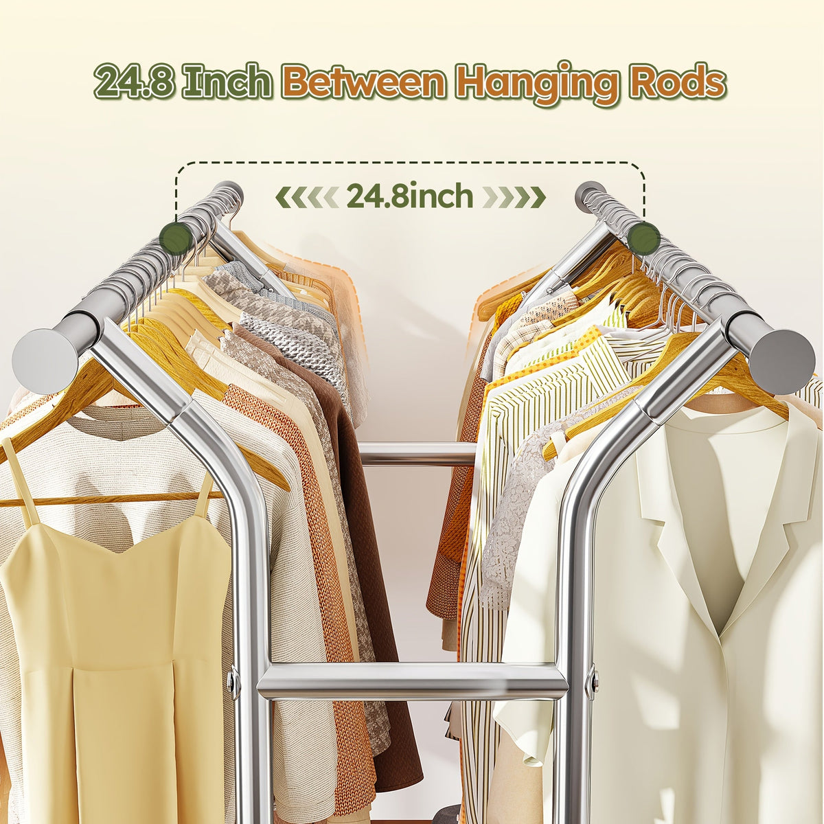 Raybee 74" Heavy Duty Clothes Rack Double Rod Garment Rack 630LBS w/Wheels