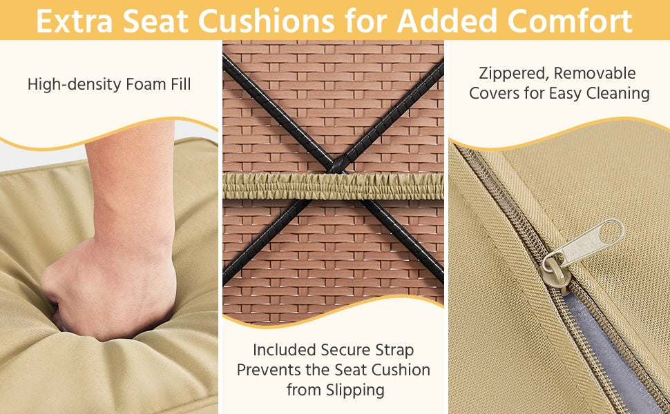 2-Piece Rattan Storage Ottoman Set with Cushions for Patio Garden