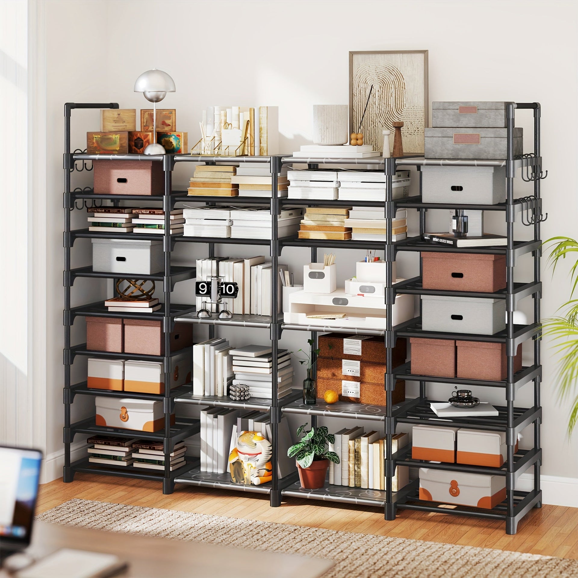 Stackable Shoe Rack and Bookshelf Freestanding Storage Organizer