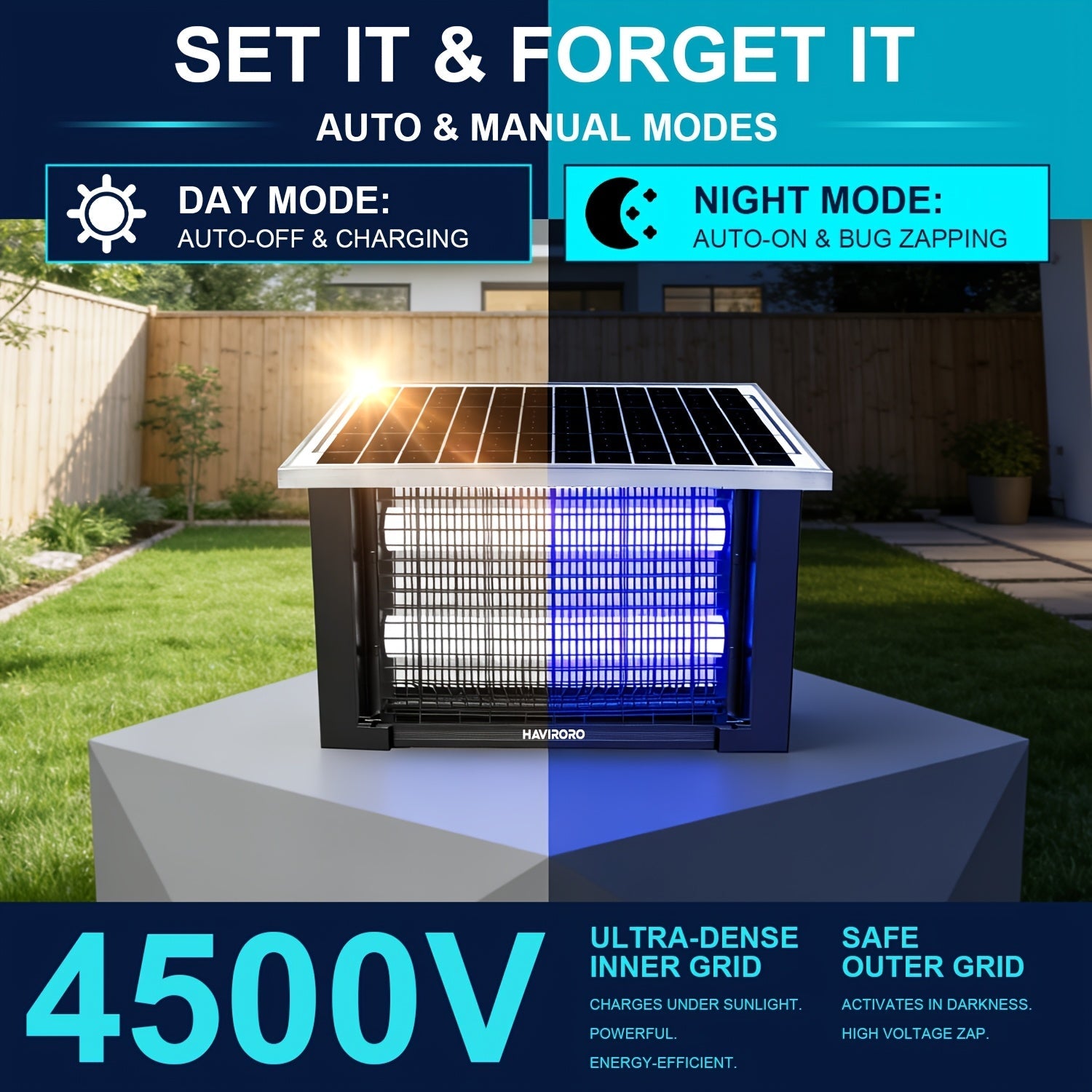 Solar Powered Outdoor Bug Zapper 4500V Electric Insect Killer