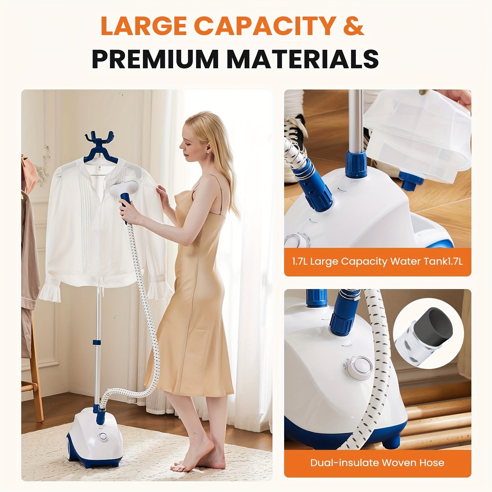 1500W Professional Garment Steamer with 1.8L Tank for All Fabrics