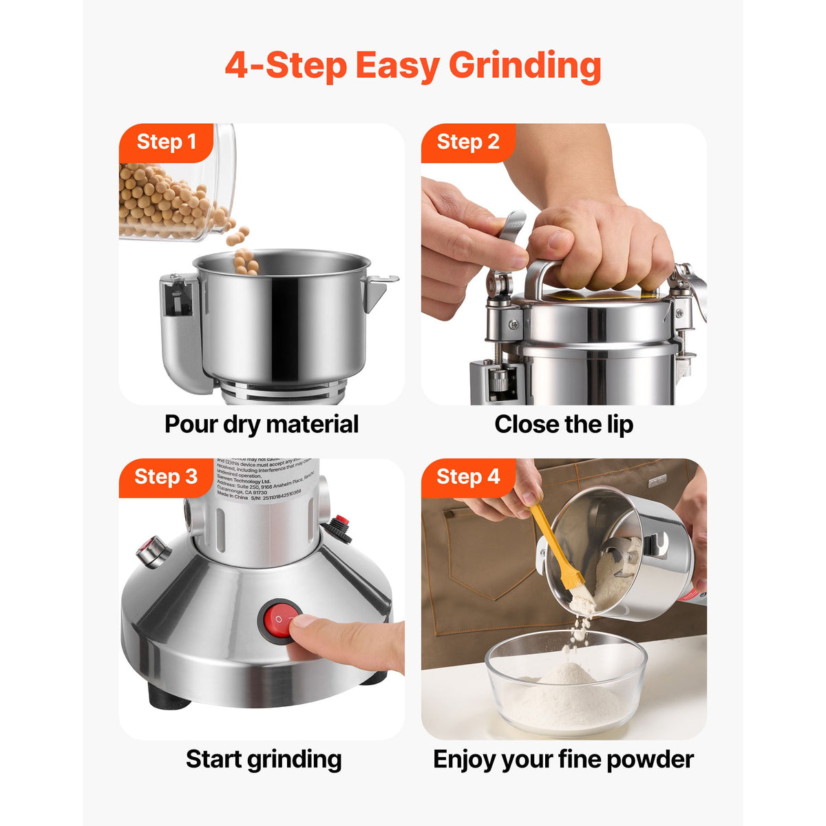 850W Electric Grain Mill Grinder Stainless Steel Spice Coffee Cereal Pulverizer