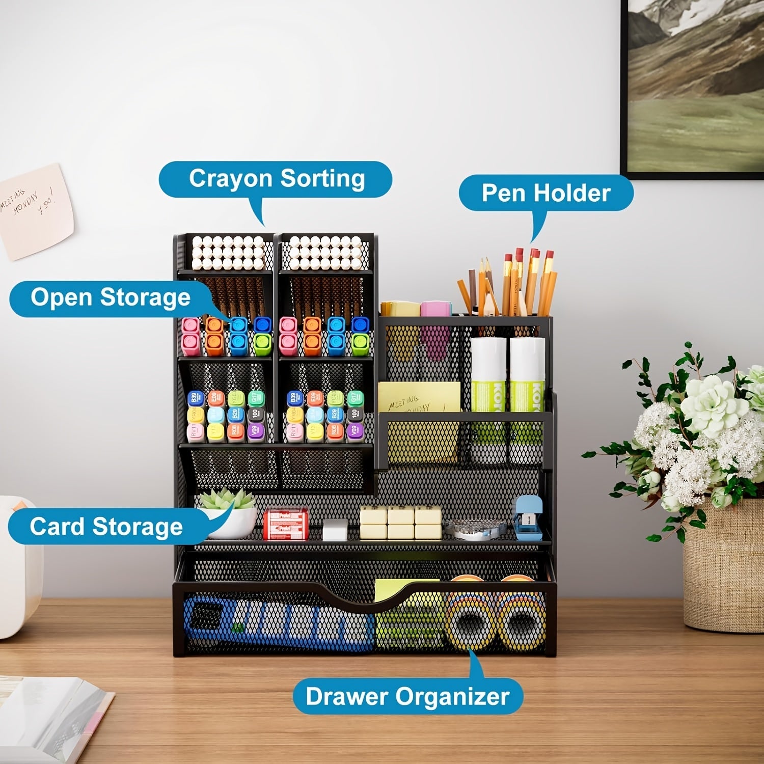 Multi-Layer Iron Mesh Desk Organizer for Office and Stationery