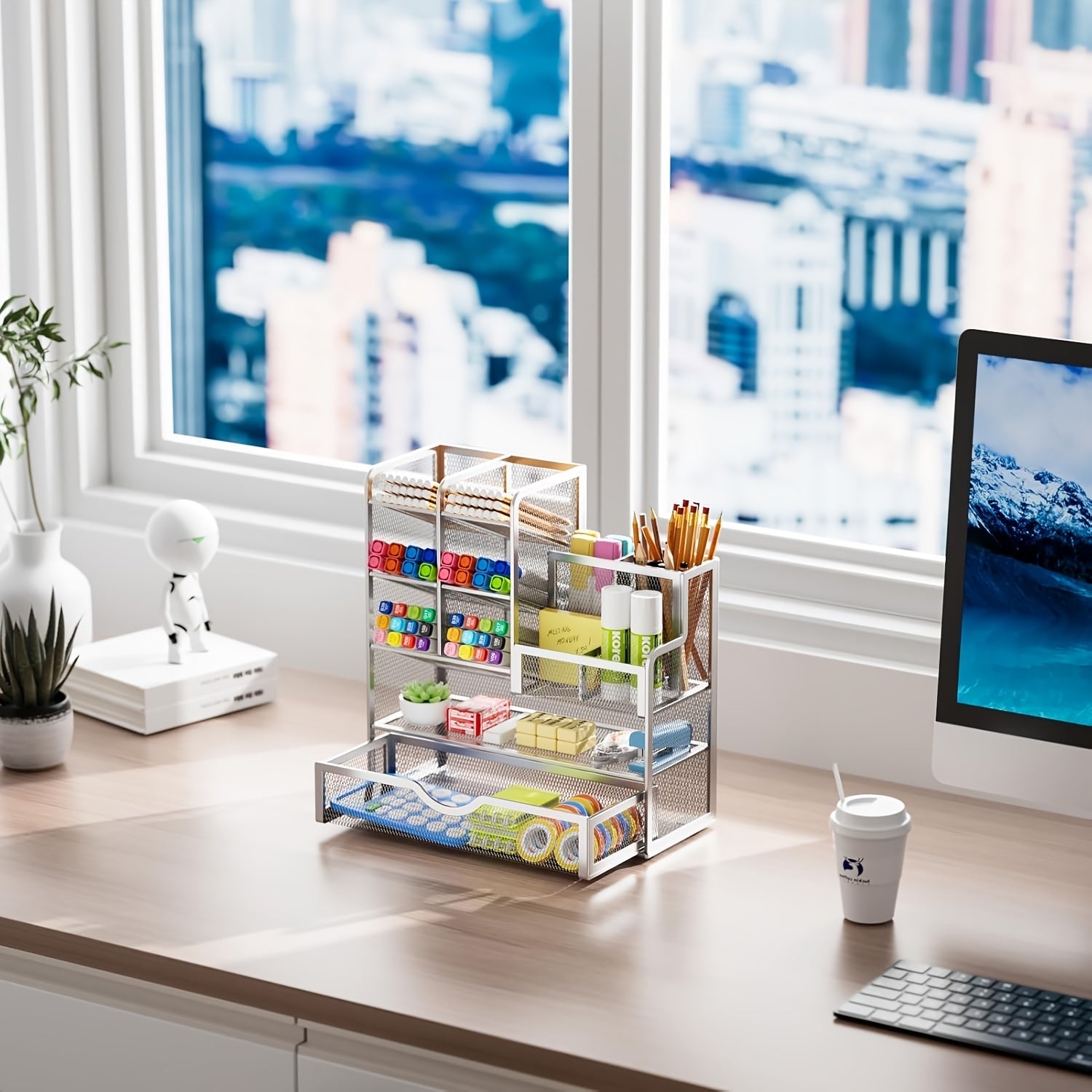 Multi-Layer Iron Mesh Desk Organizer for Office and Stationery