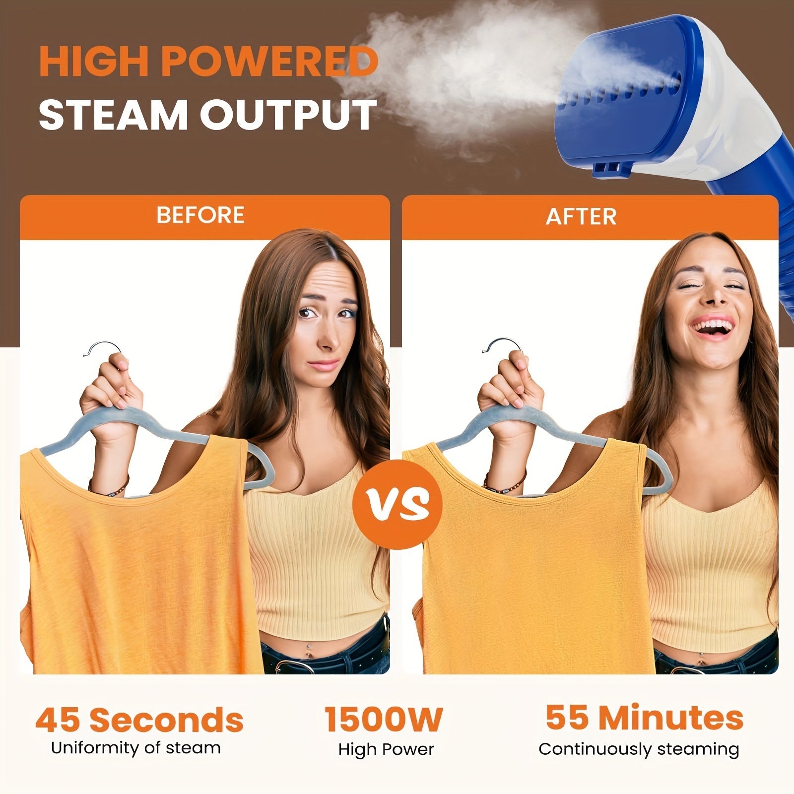 1500W Professional Garment Steamer with 1.8L Tank for All Fabrics