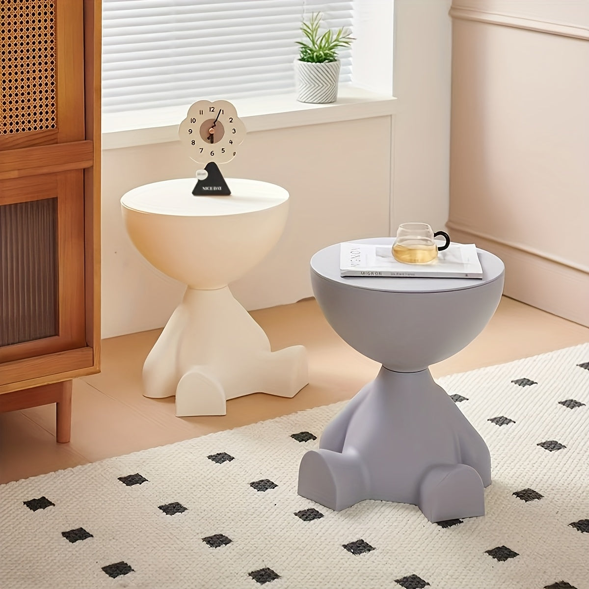 Modern Bear Side Table with Storage, Whimsical Animal Nightstand