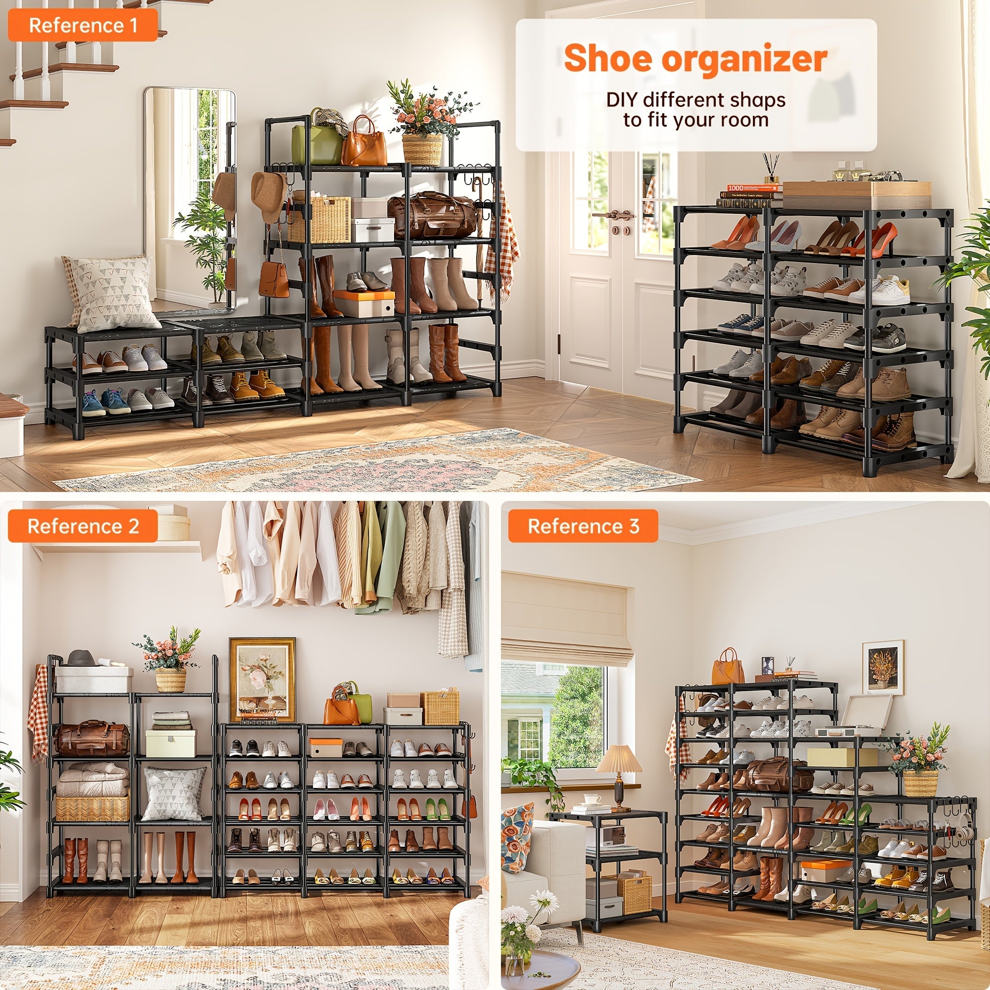 Stackable Shoe Rack and Bookshelf Freestanding Storage Organizer