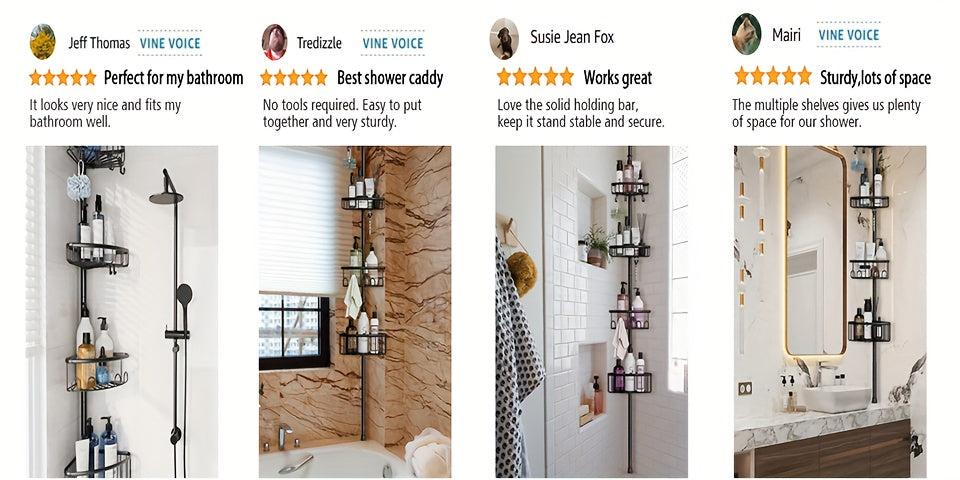 4-Tier Adjustable Corner Shower Organizer Rack in Black