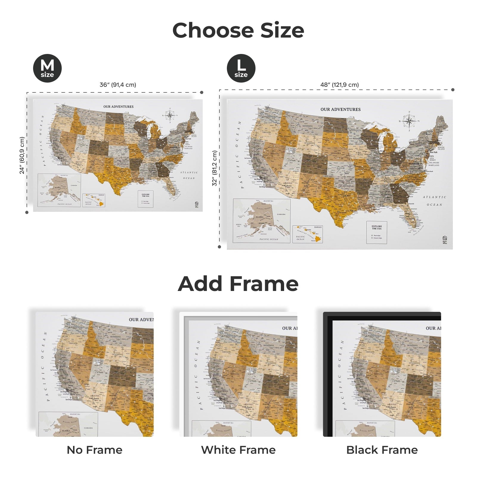 Wooden Canvas USA Map - Desert Modern Neutral Wall Art