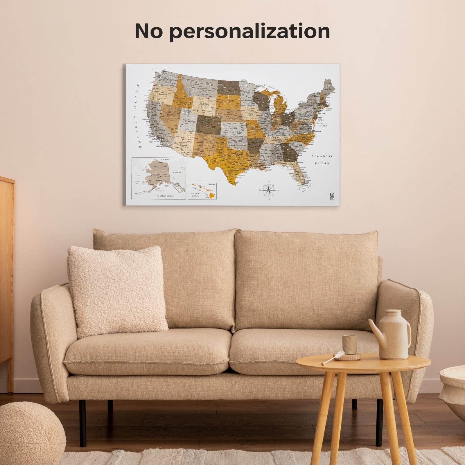 Wooden Canvas USA Map - Desert Modern Neutral Wall Art