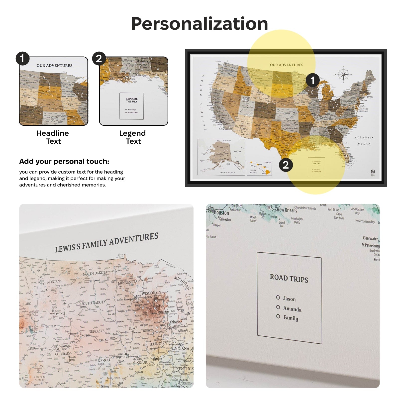Wooden Canvas USA Map - Desert Modern Neutral Wall Art