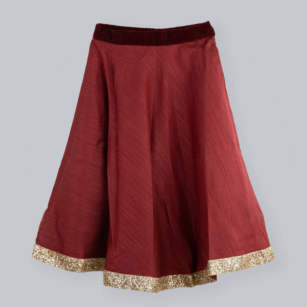Red Ghagra Choli with Velvet Choli and Frill Dupatta for Girls