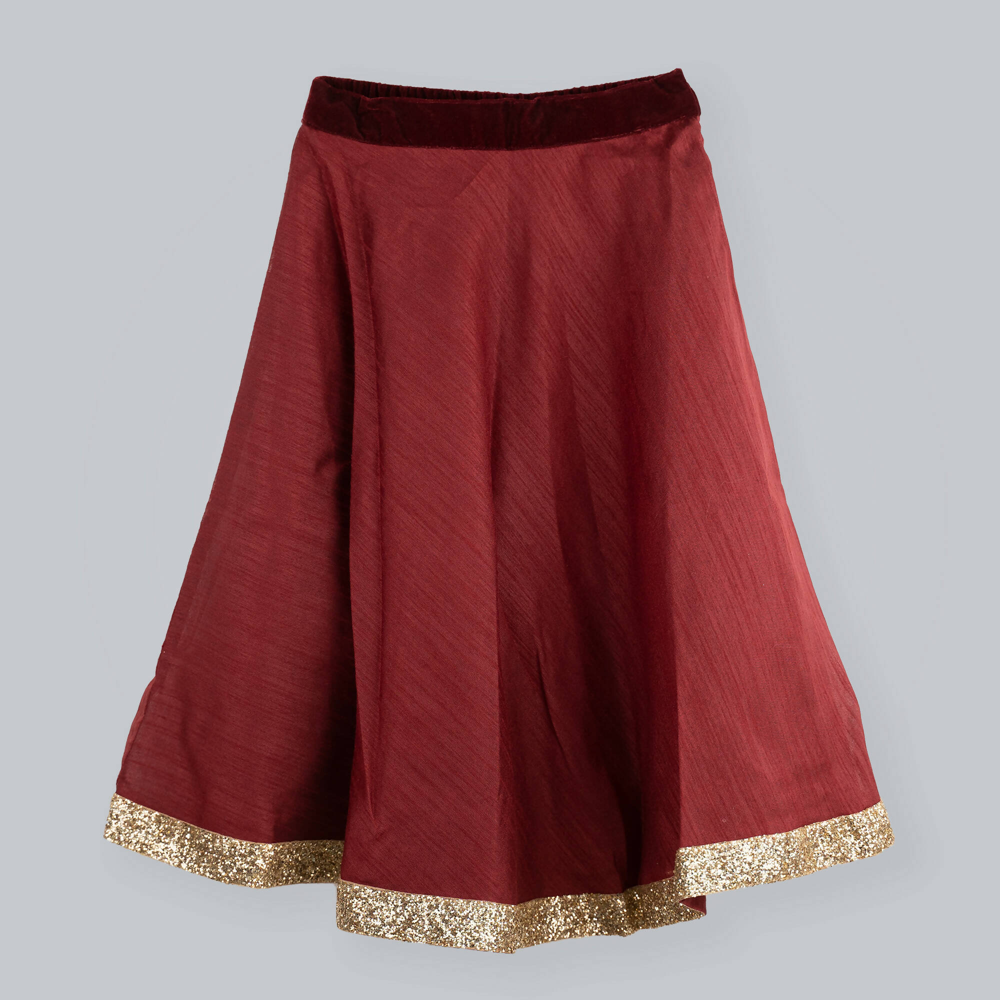 Red Ghagra Choli with Velvet Choli and Frill Dupatta for Girls