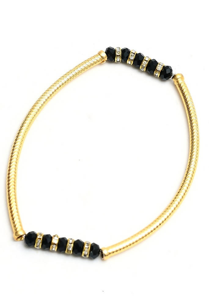 Gold-Polished Beaded Traditional Anklets